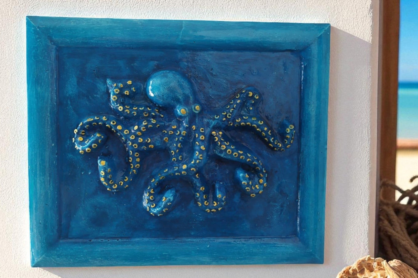 Quadro Polpo in Cemento Porcellanato | Decorazione Marina da Parete Artigianale – Stile Mediterraneo 🐙