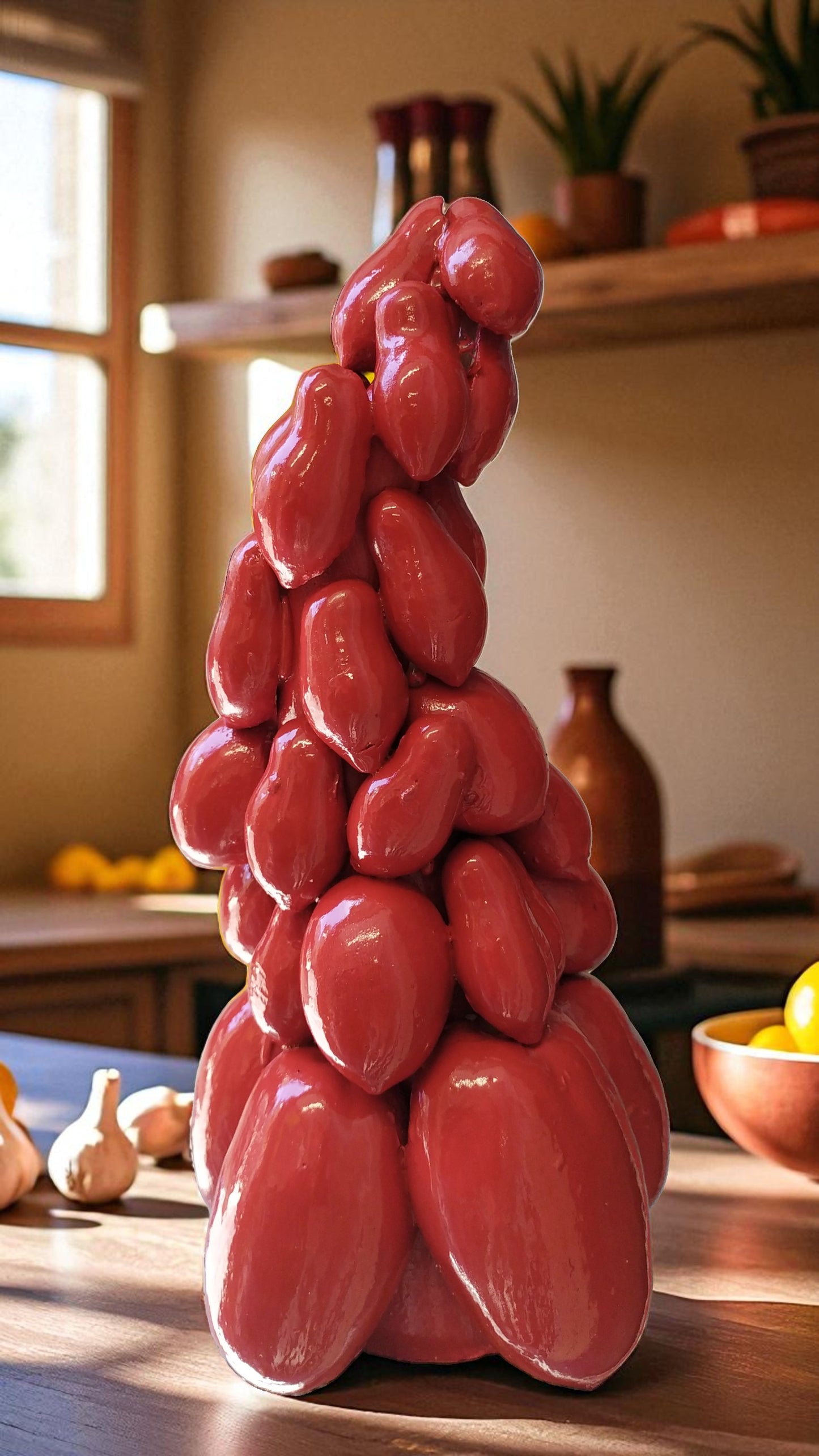 Corno Decorativo Medio con Pomodorini in Cemento Porcellanato h 20cm  – Stile Mediterraneo