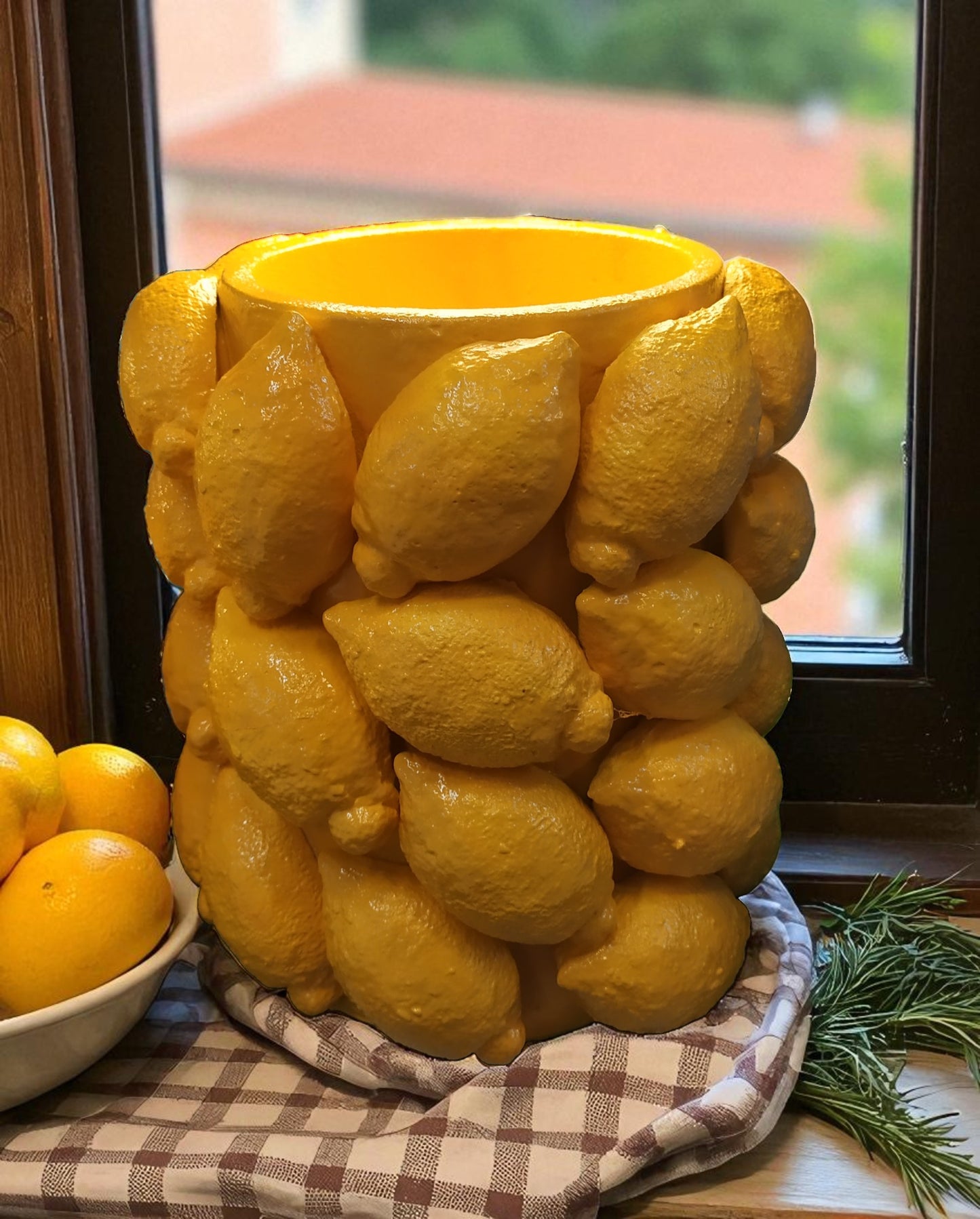 Coprivaso Grande con Limoni in Cemento Porcellanato - Vaso Sorrento Capri Positano Amalfi