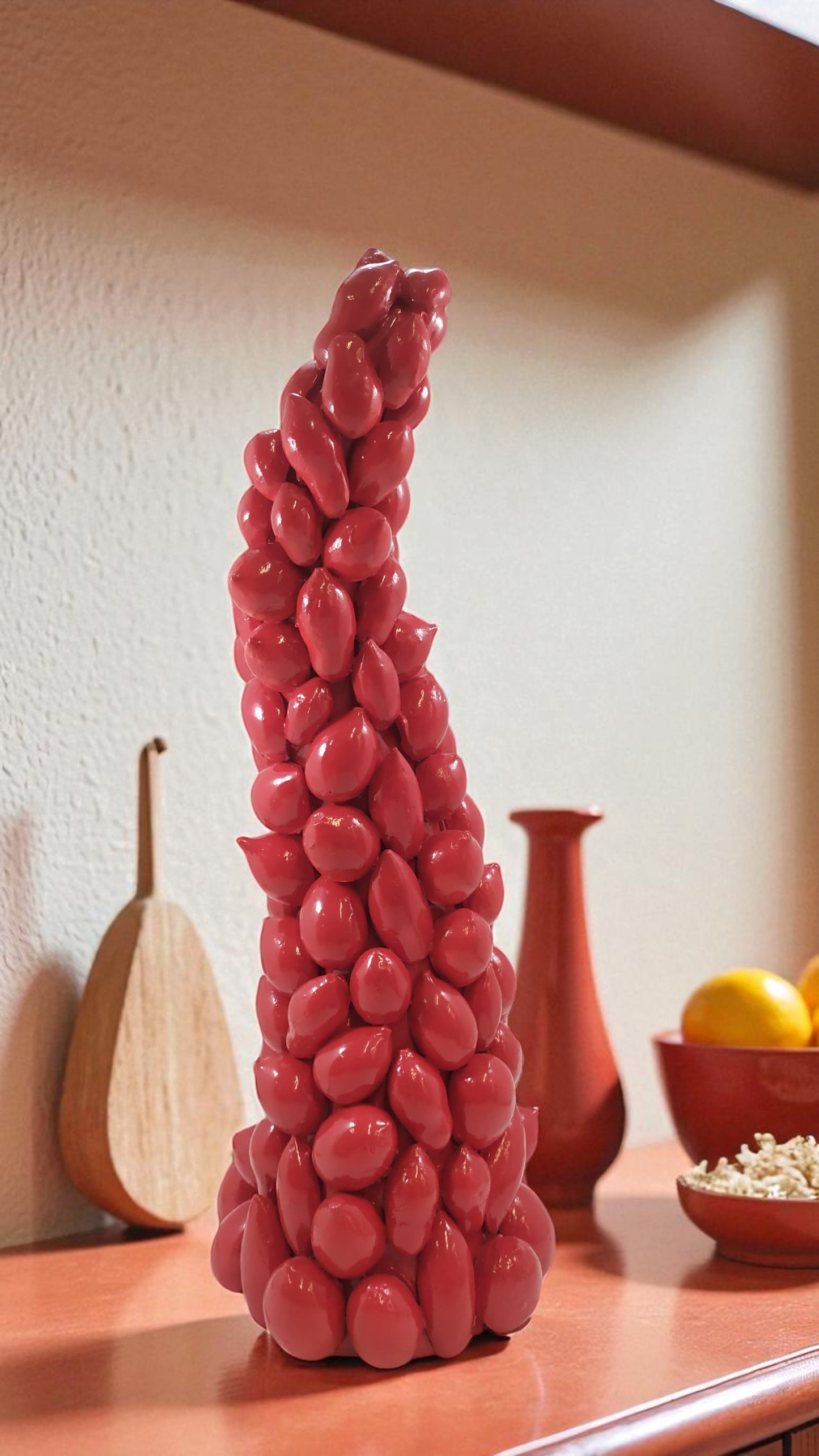 Corno Portafortuna con Pomodorini in Cemento Porcellanato h 40cm – Artigianato Italiano