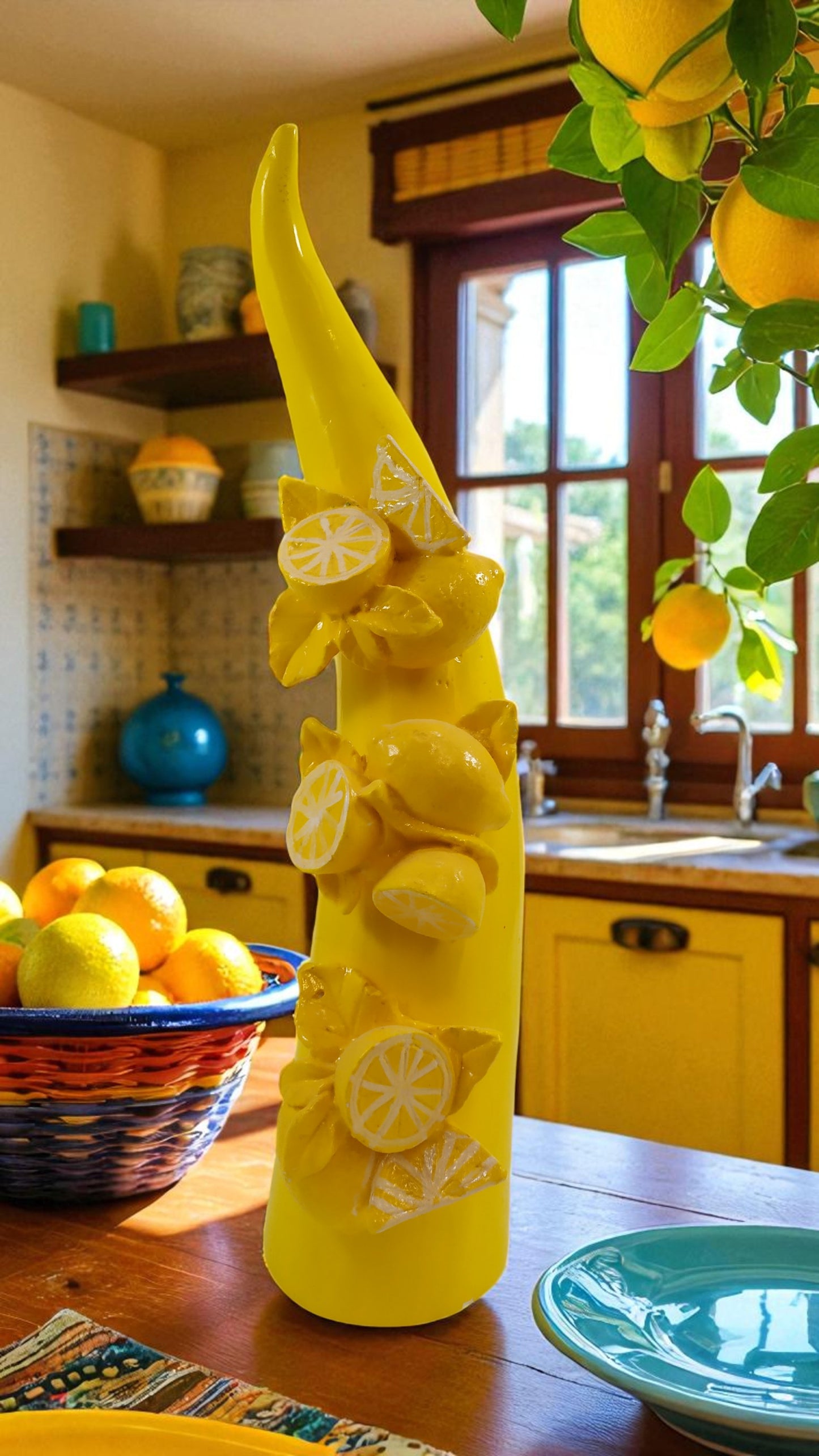 Corno Portafortuna con Limoni - Design Mediterraneo h 40cm