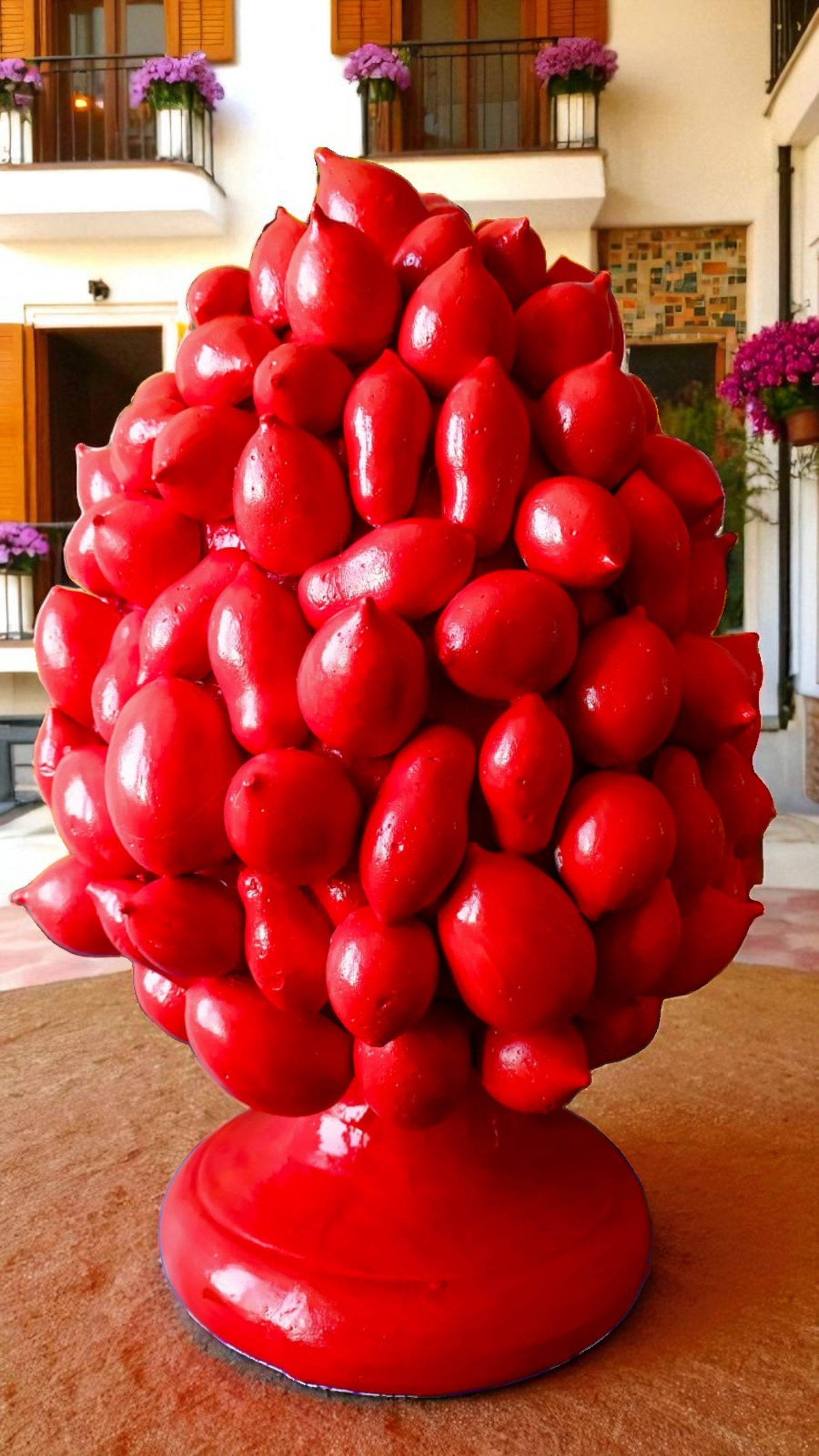 Pigna Pomodori Rossa in Cemento Smaltato 30 cm 🍅 | Decorazione Artigianale Siciliana per Casa, Giardino o Regalo Unico 🎁
