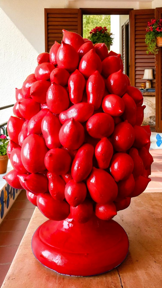 Pigna Pomodori Rossa in Cemento Smaltato 30 cm 🍅 | Decorazione Artigianale Siciliana per Casa, Giardino o Regalo Unico 🎁