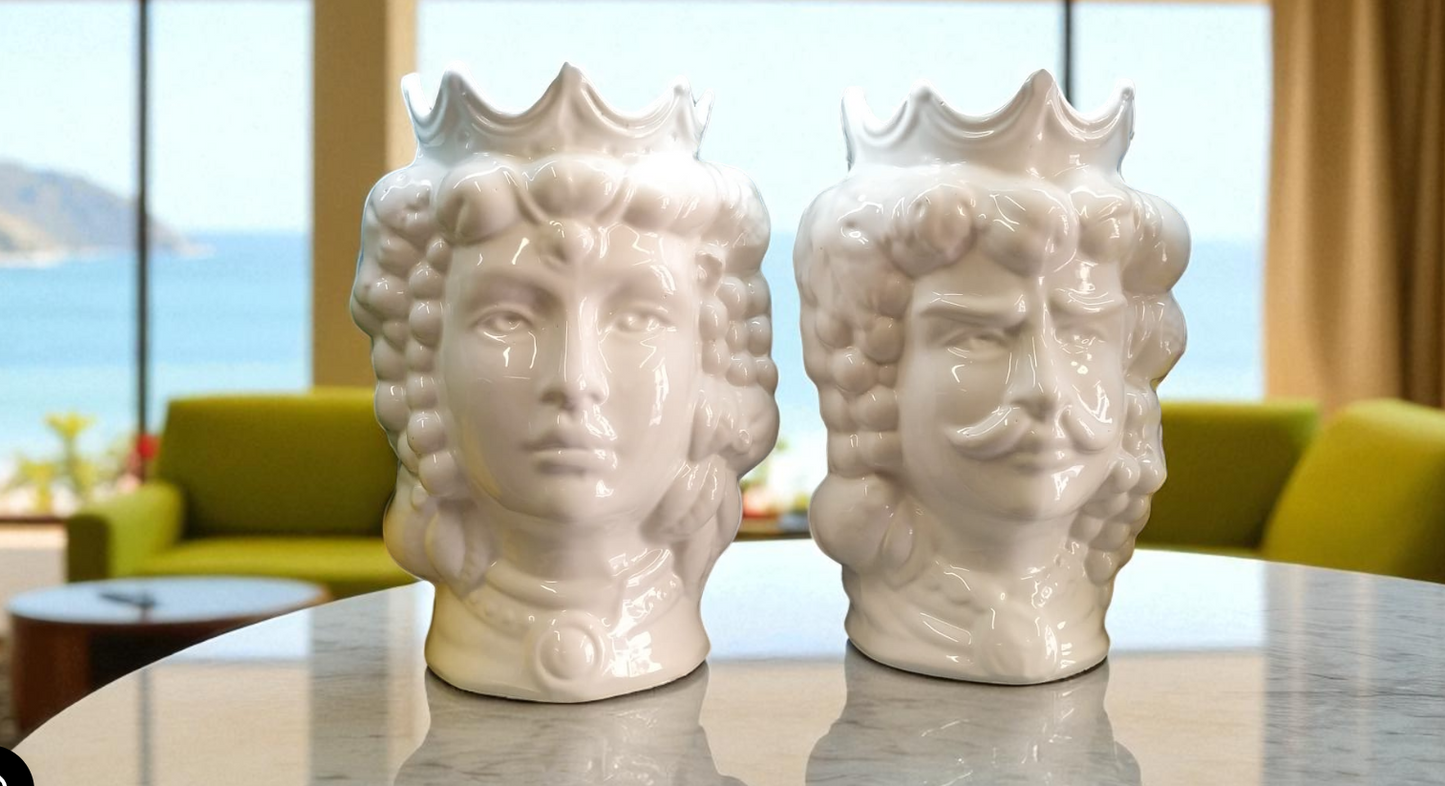 Mori Siciliani 32 cm in Ceramica – Coppia Re e Regina Decorati a Mano