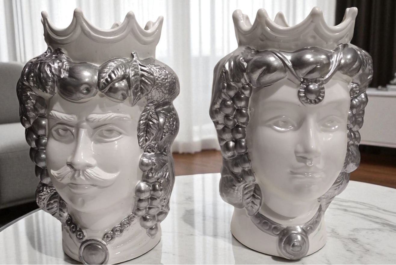 Mori Siciliani 32 cm in Ceramica – Coppia Re e Regina Decorati a Mano