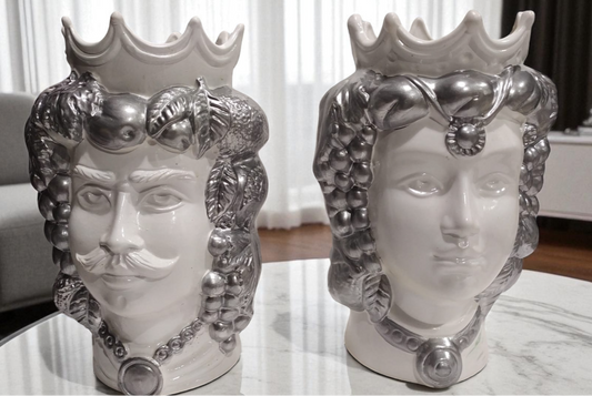 Mori Siciliani 32 cm in Ceramica – Coppia Re e Regina Decorati a Mano