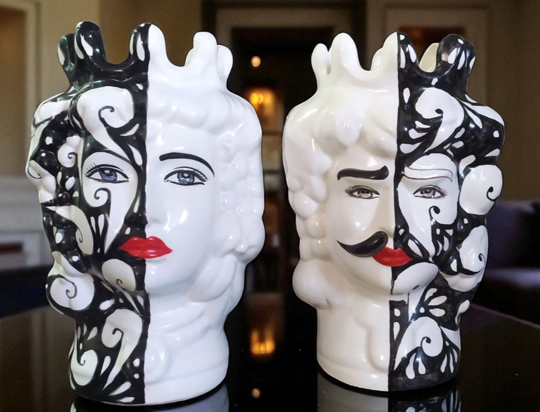 Mori Siciliani 32 cm in Ceramica – Coppia Re e Regina Decorati a Mano