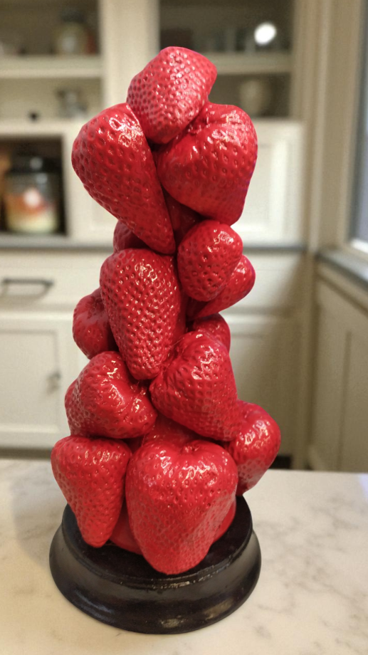 Corno decorativo fragole o aglio h25cm in cemento porcellanato artigianale