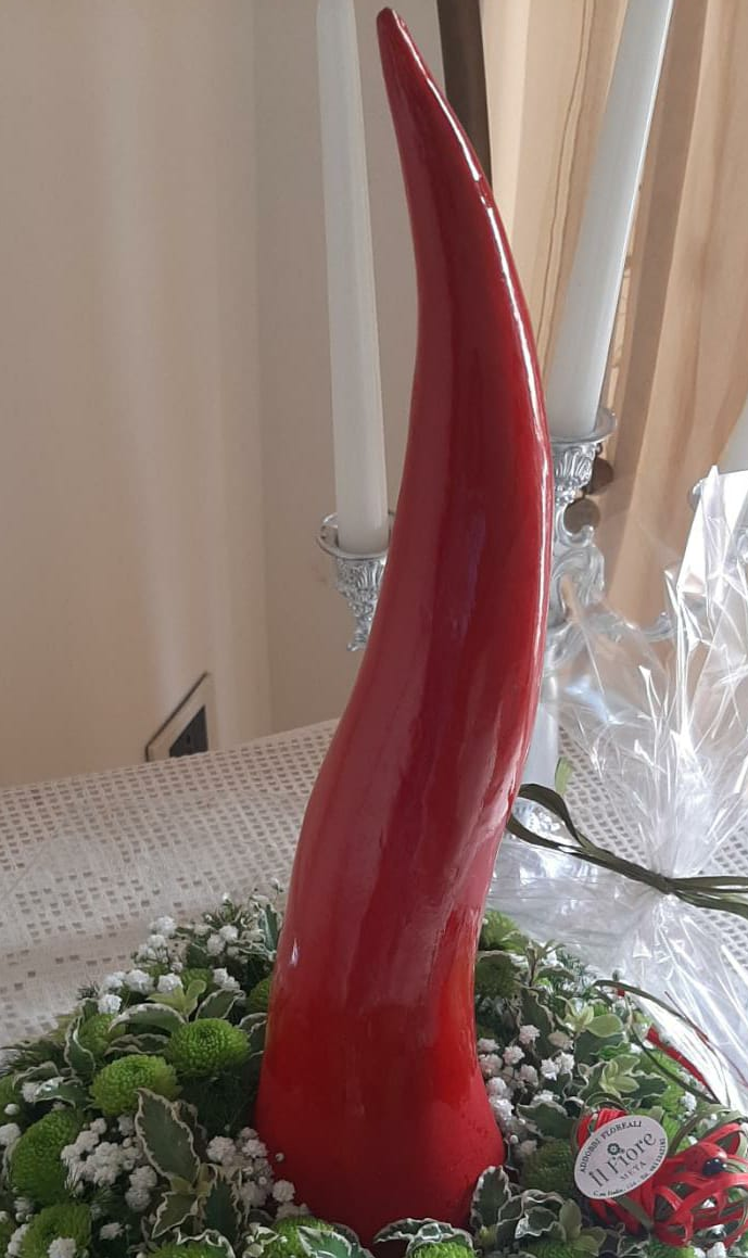 Corno Napoletano 40cm Cemento Porcellanato – Versione Liscia o con Maschera