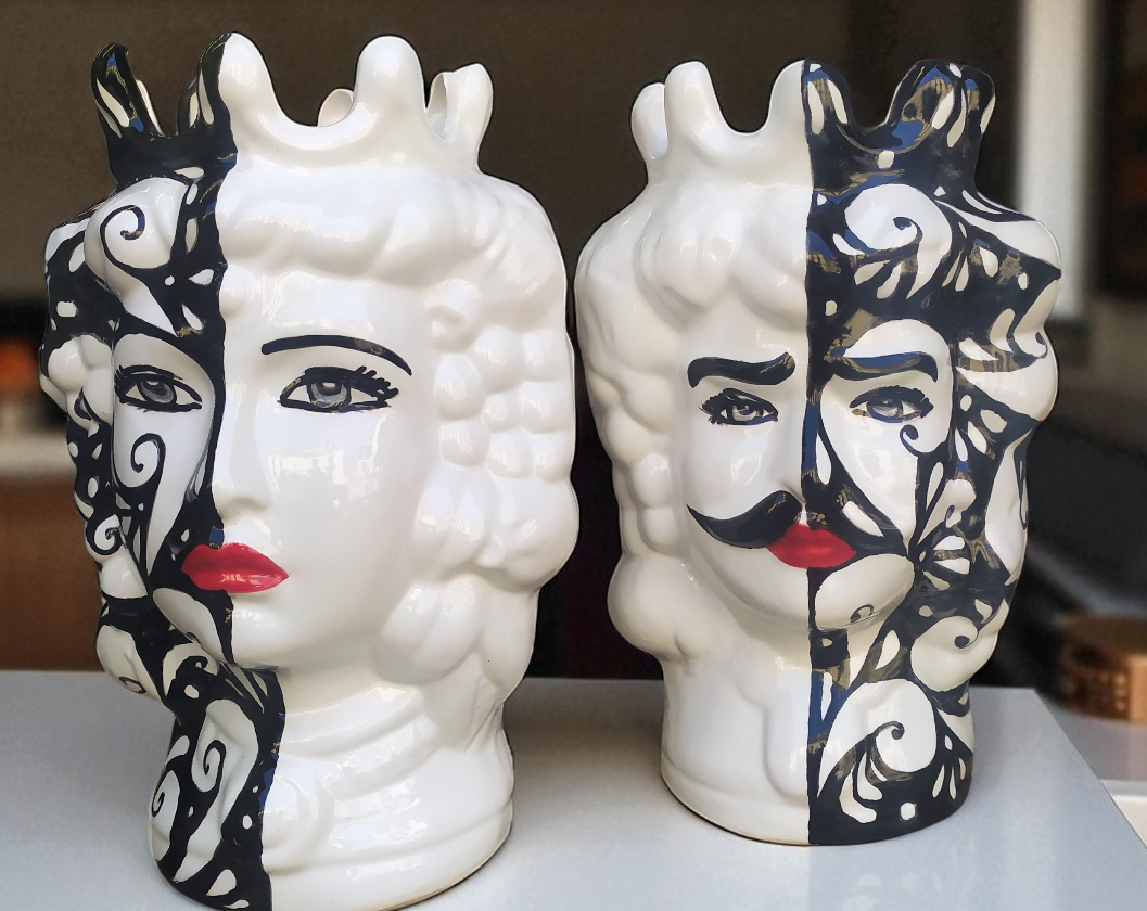 Mori Siciliani 32 cm in Ceramica – Coppia Re e Regina Decorati a Mano