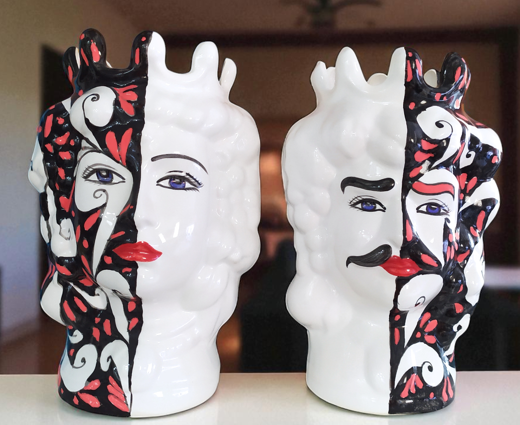 Mori Siciliani 32 cm in Ceramica – Coppia Re e Regina Decorati a Mano
