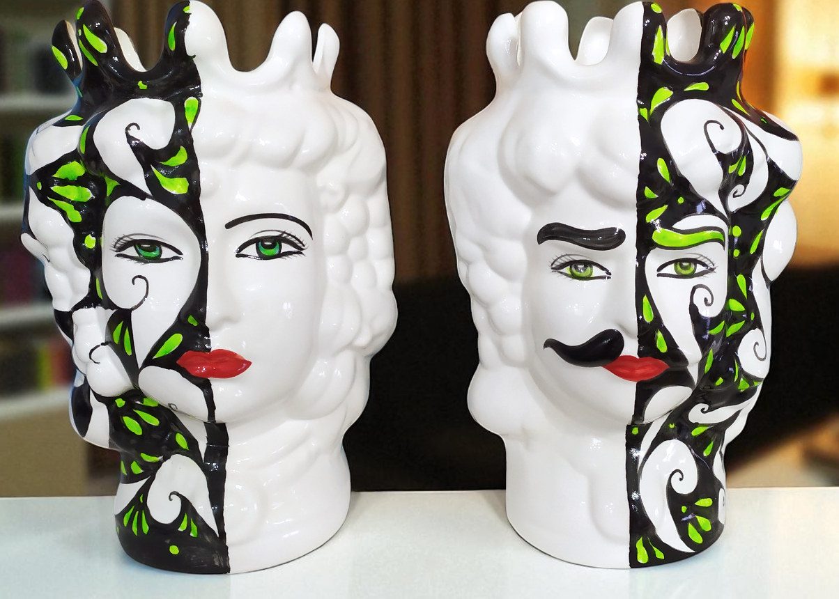 Mori Siciliani 32 cm in Ceramica – Coppia Re e Regina Decorati a Mano