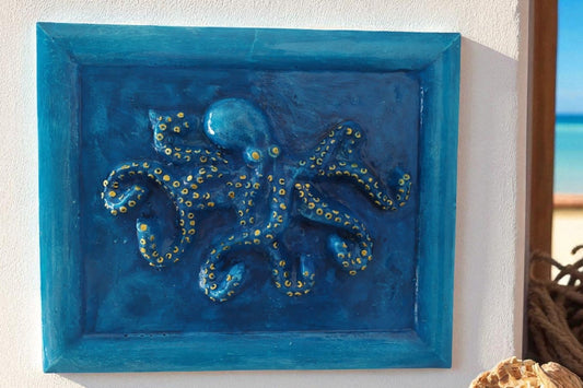 Quadro Polpo in Cemento Porcellanato | Decorazione Marina da Parete Artigianale – Stile Mediterraneo 🐙