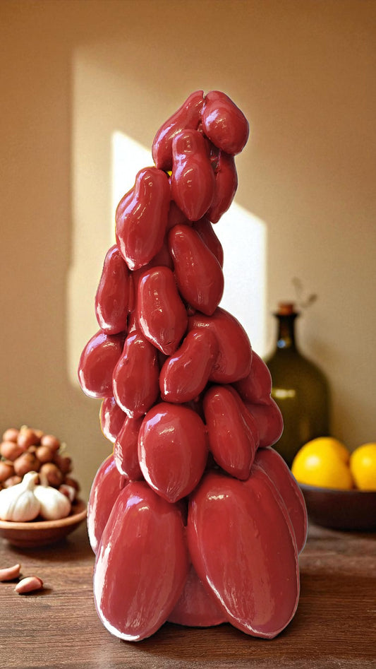 Corno Decorativo Medio con Pomodorini in Cemento Porcellanato h 20cm  – Stile Mediterraneo