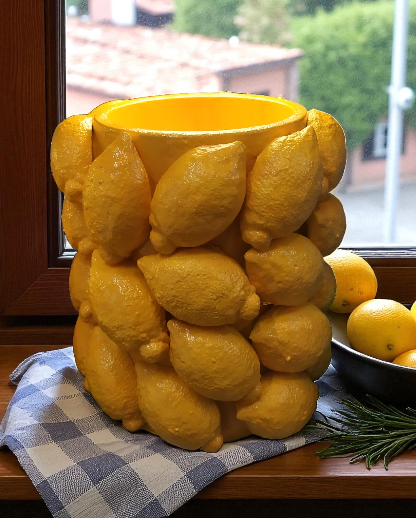 Coprivaso Grande con Limoni in Cemento Porcellanato - Vaso Sorrento Capri Positano Amalfi