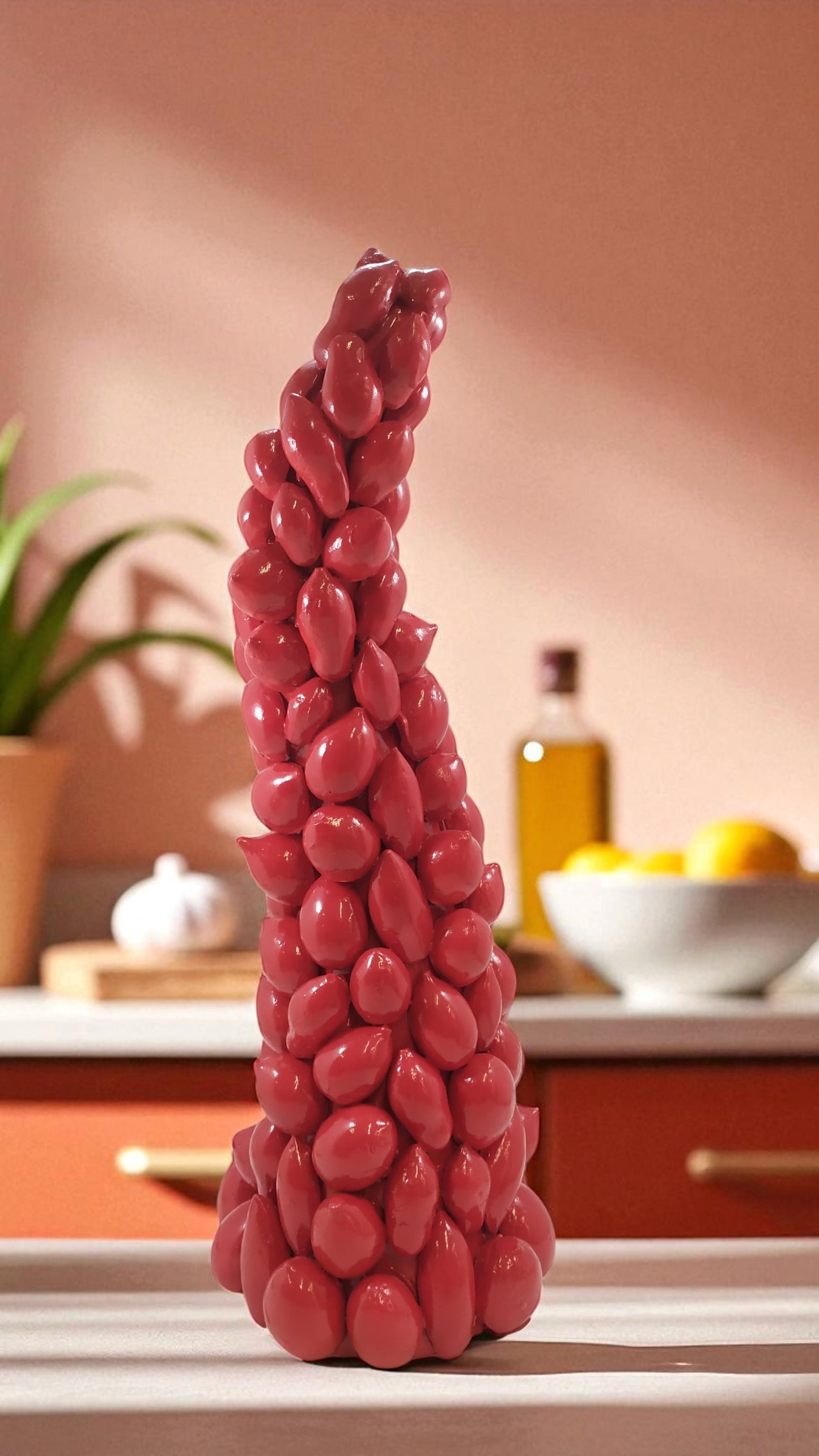 Corno Portafortuna con Pomodorini in Cemento Porcellanato h 40cm – Artigianato Italiano