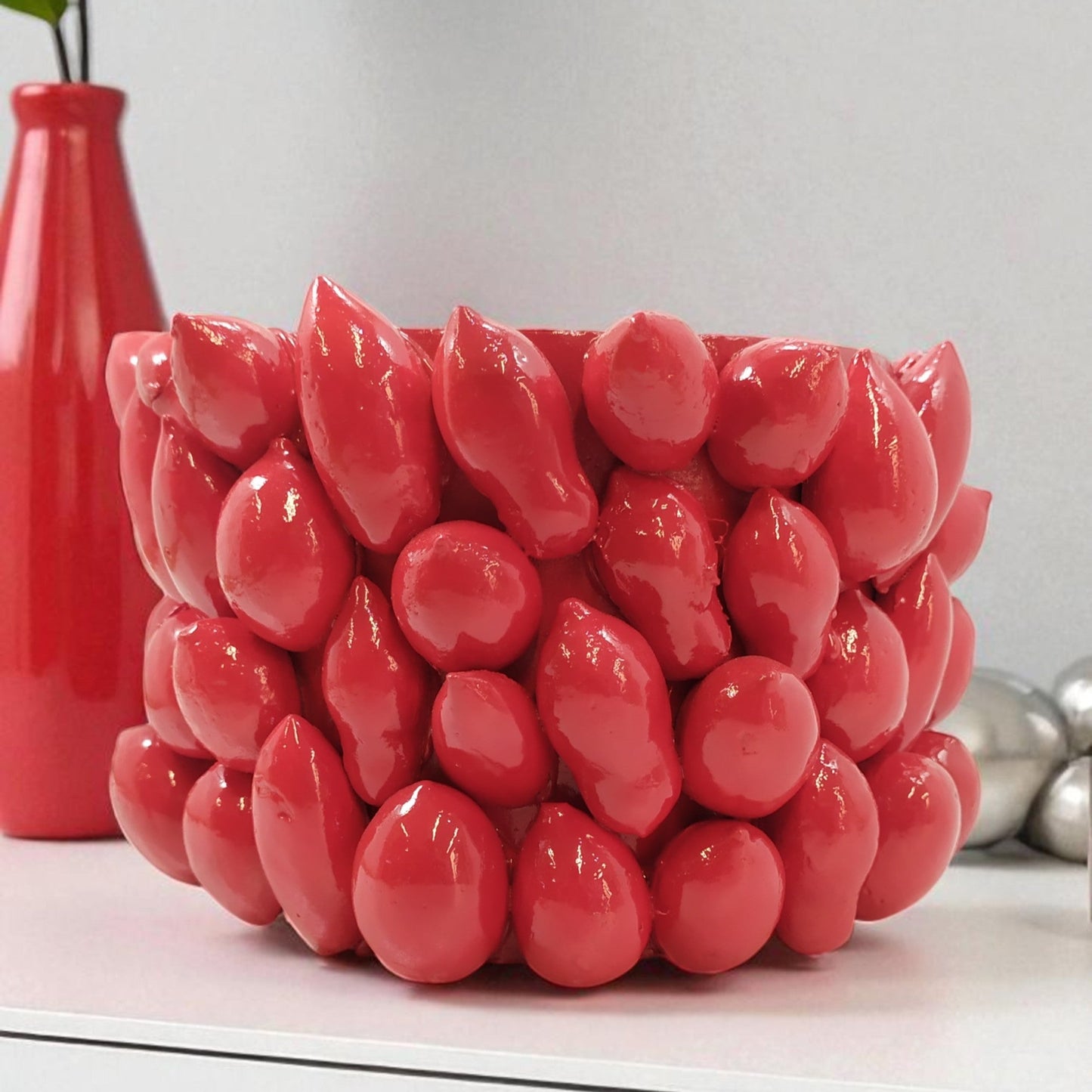 Vaso Pomodorini in Ceramica Smaltata Rossa – Design Mediterraneo Fatto a Mano