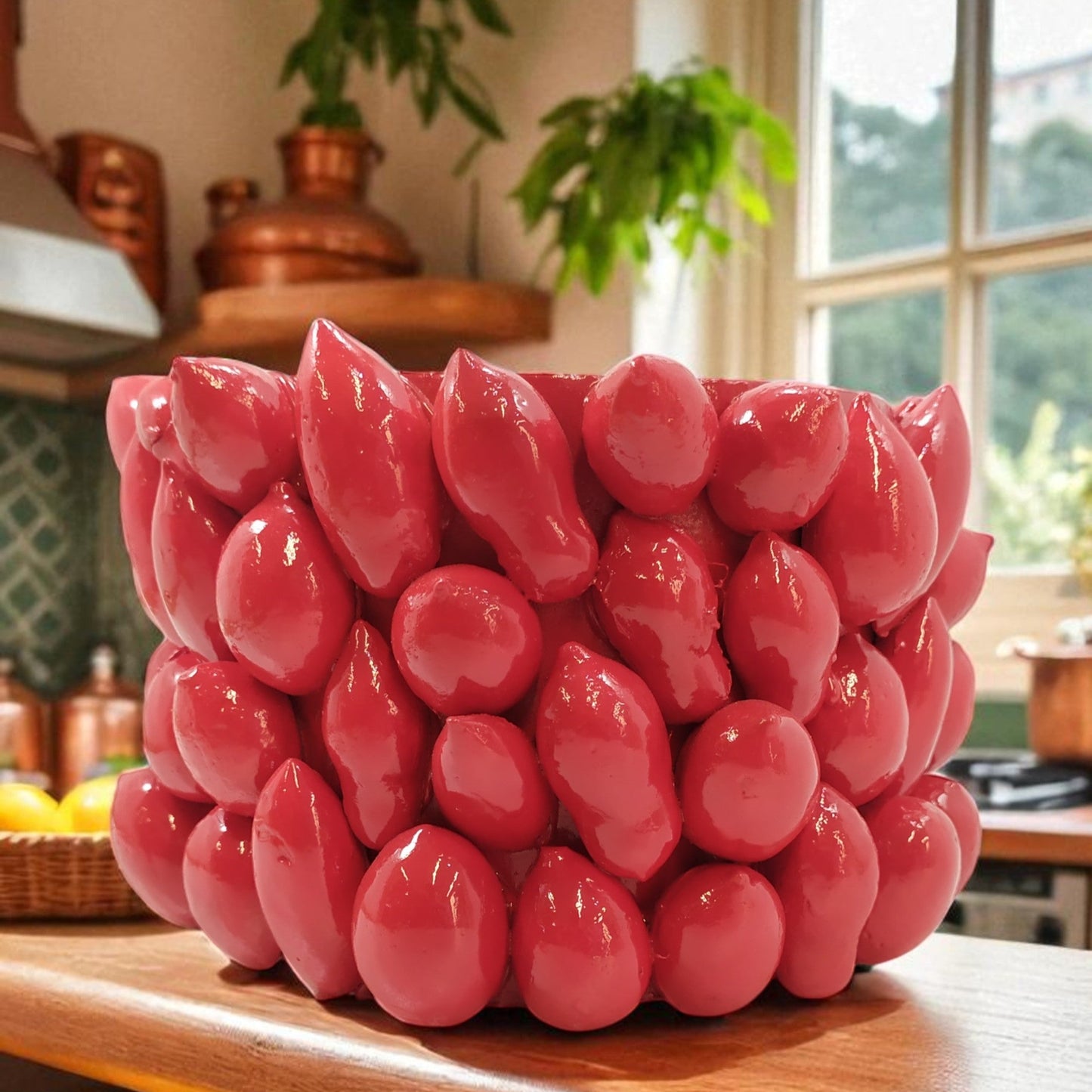 Vaso Pomodorini in Ceramica Smaltata Rossa – Design Mediterraneo Fatto a Mano