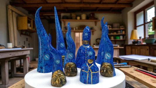 Sculture e corni Napoli Campioni d’Italia in cemento porcellanato artigianale